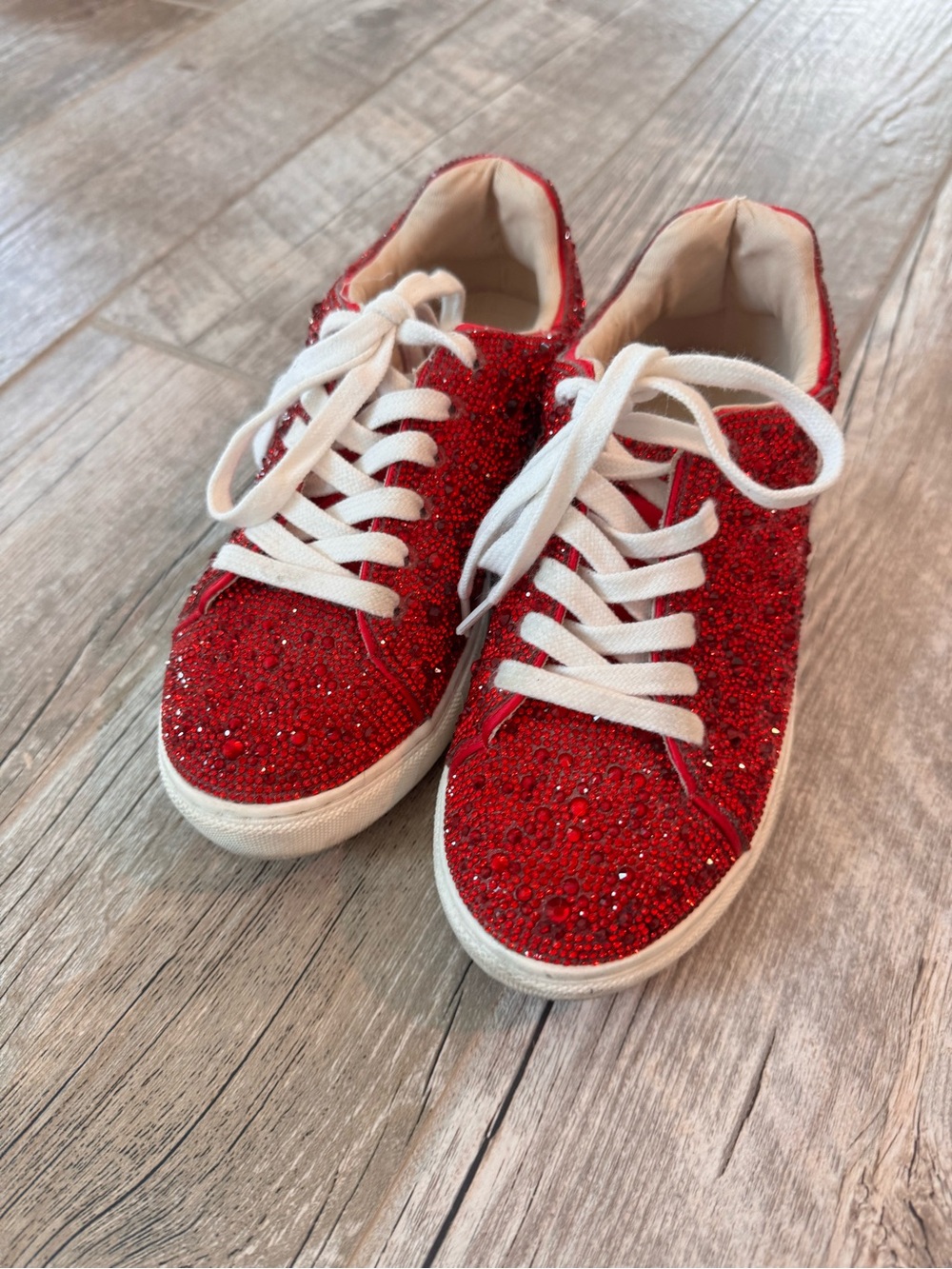 Betsey Johnson Red Glitter Crystal Kids Sneakers